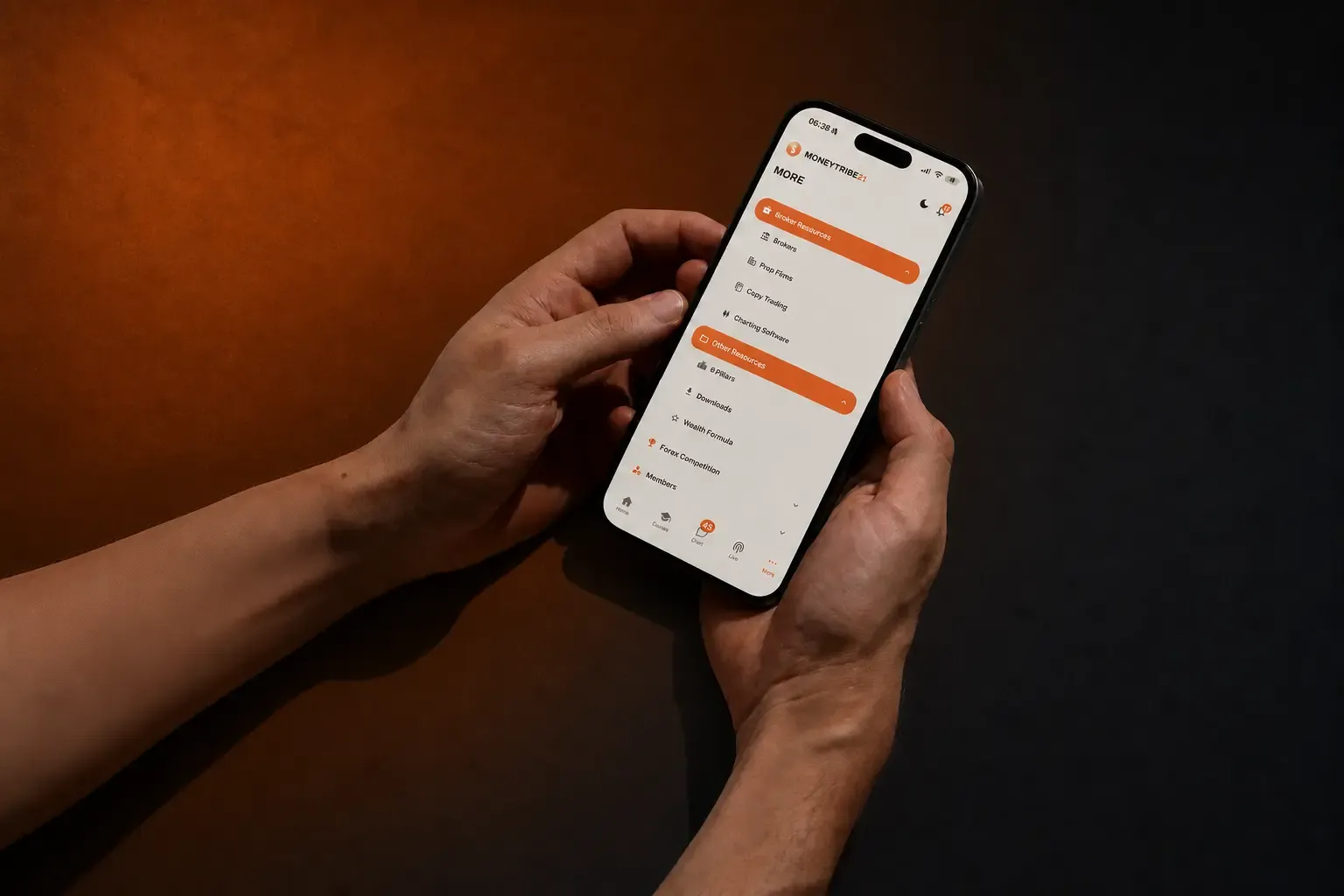 The resources and downloads menu in the MoneyTribe21 app